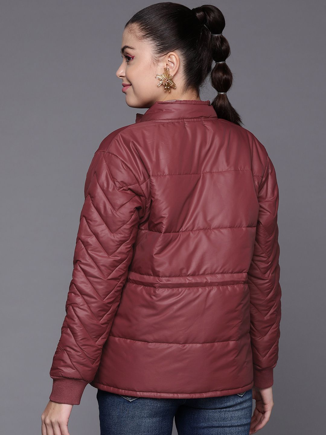 SASSAFRAS Women Maroon Solid Padded Jacket