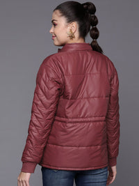 SASSAFRAS Women Maroon Solid Padded Jacket