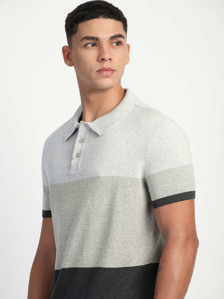 THE BEAR HOUSE Men Colourblocked Polo Collar T-shirt