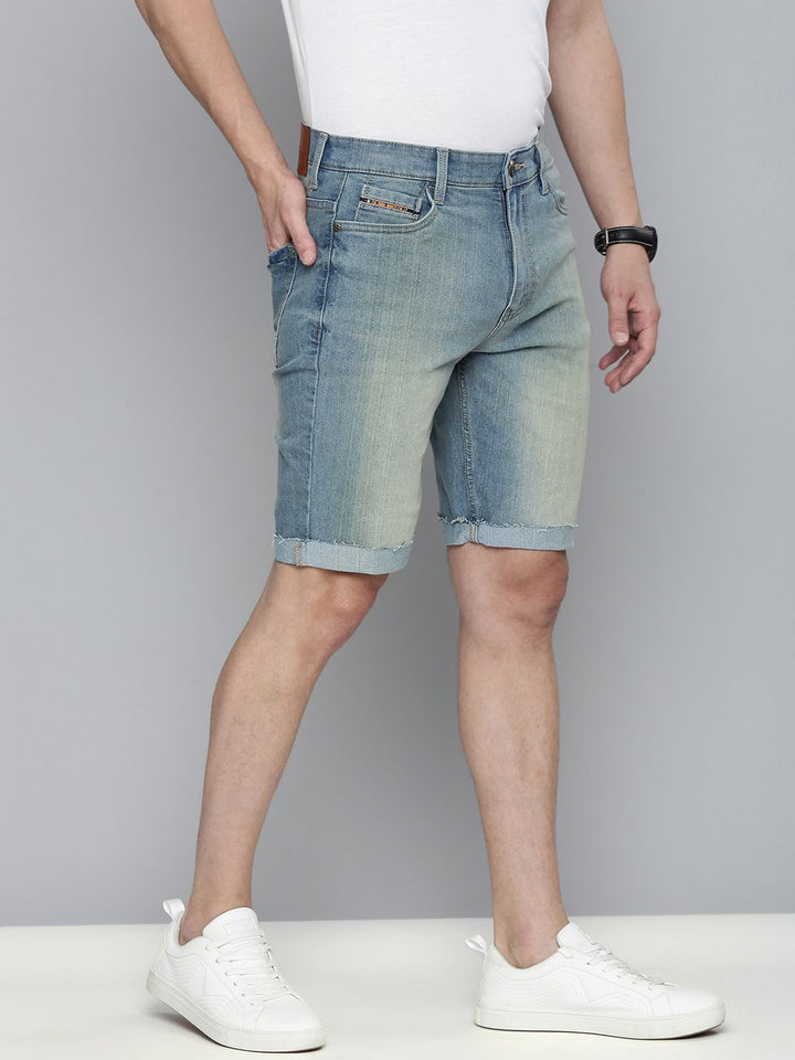 The Indian Garage Co Men Blue Washed Slim Fit Denim Shorts