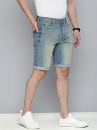 The Indian Garage Co Men Blue Washed Slim Fit Denim Shorts