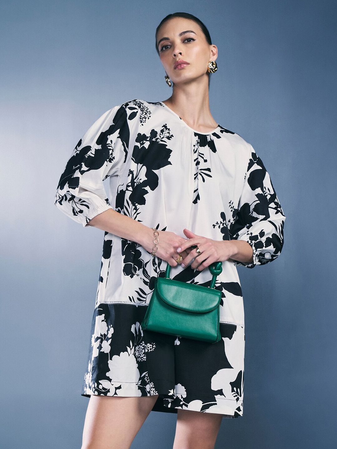 AND Floral Printed Round Neck Pure Cotton A-Line Dress