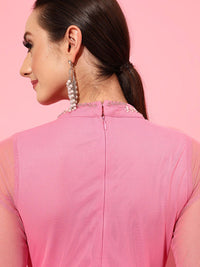 STREET 9 Pink Net Shirt Midi Dress