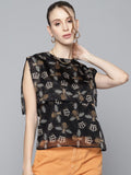SASSAFRAS Black & White Beetle Print Layered Top