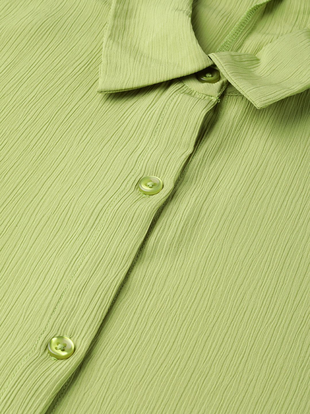 SASSAFRAS Women Fluorescent Green Solid Longline Shirt Style Shrug
