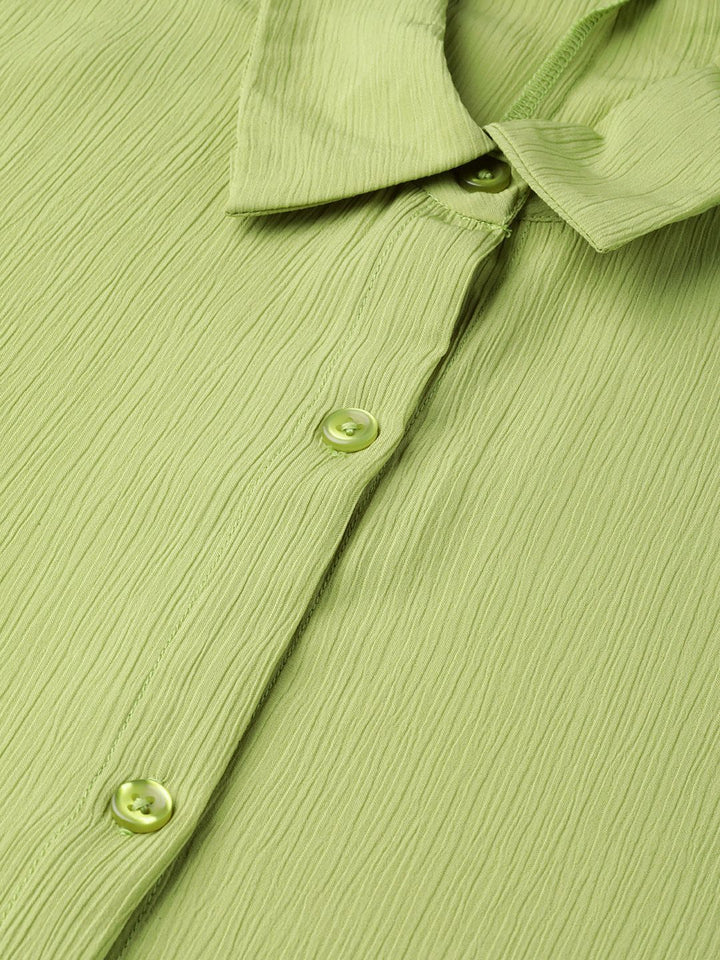 SASSAFRAS Women Fluorescent Green Solid Longline Shirt Style Shrug