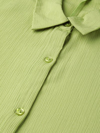 SASSAFRAS Women Fluorescent Green Solid Longline Shirt Style Shrug