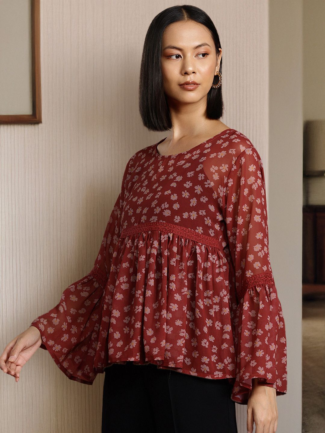 all about you Floral Print Semi-Sheer Top