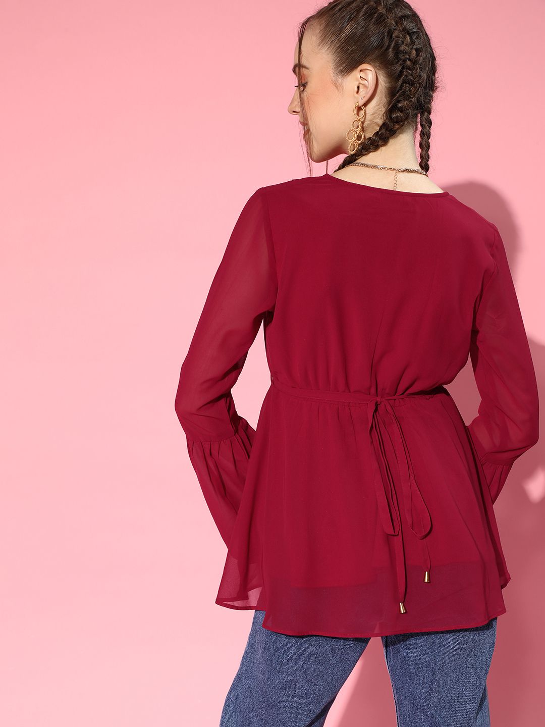 SASSAFRAS Women Maroon Solid Wrap Top