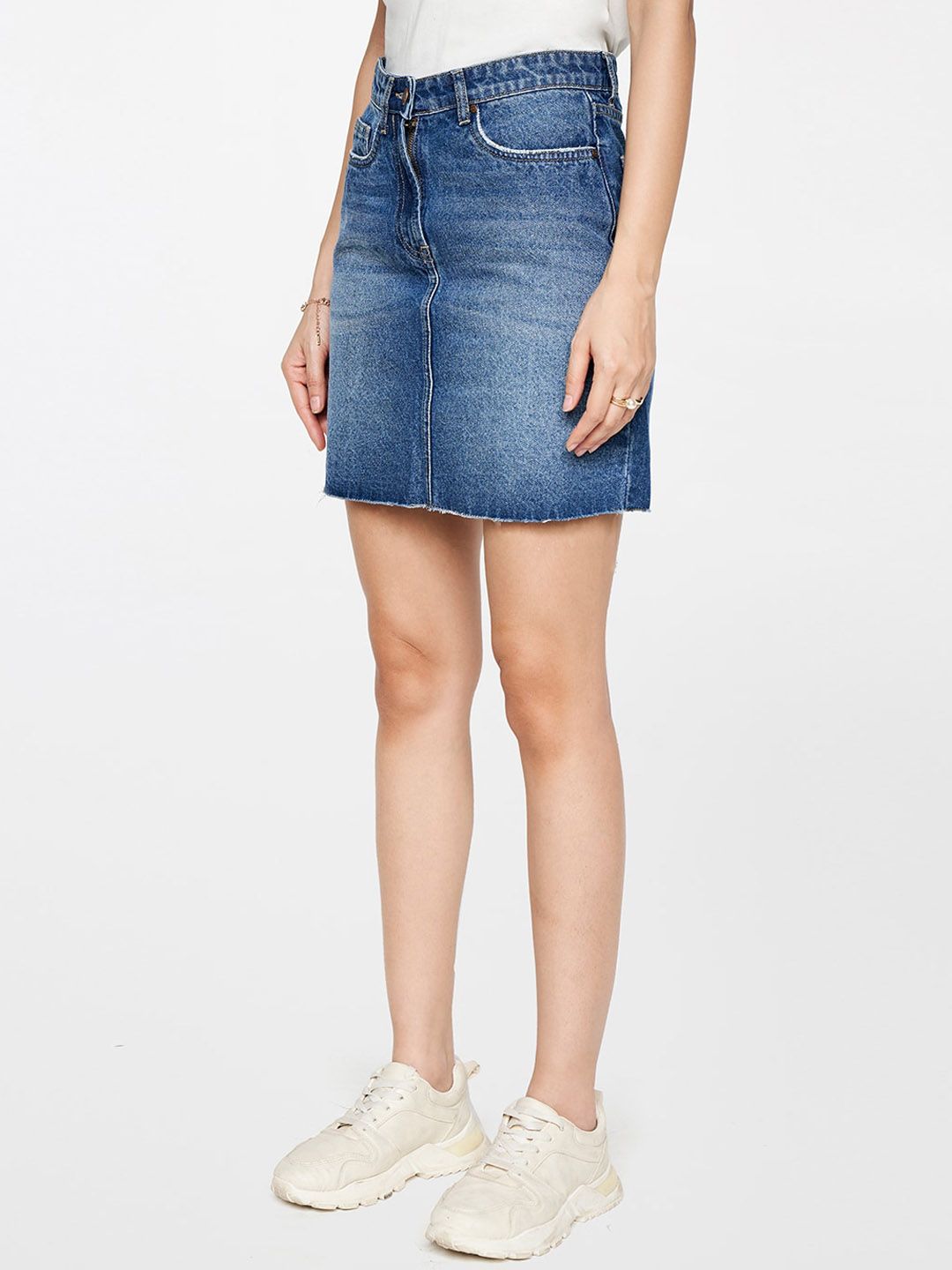 AND Pure Cotton Straight Mini Denim Skirt