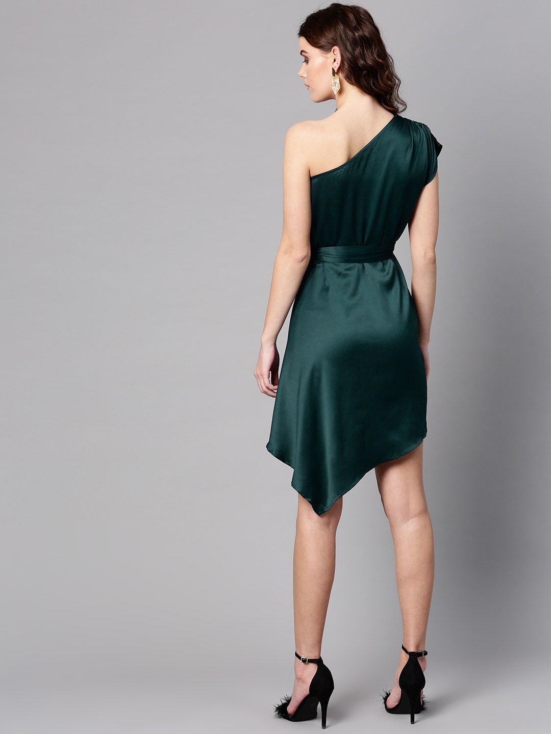 STREET 9 Green One Shoulder A-Line Dress