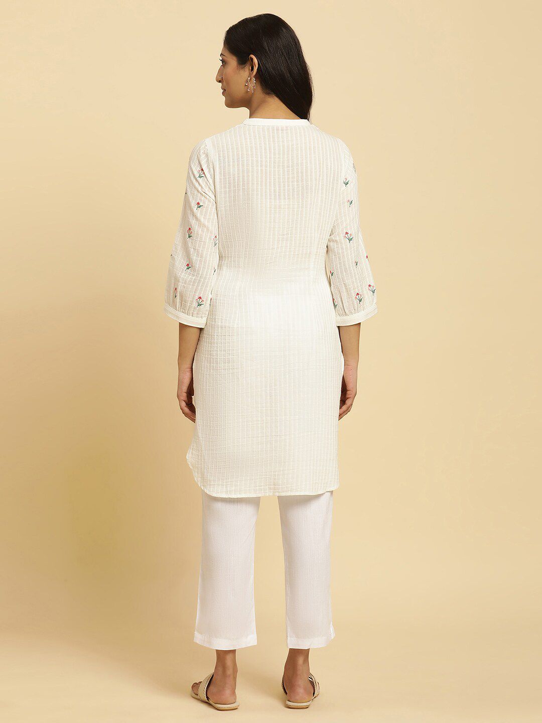 W Floral Embroidered Pure Cotton Straight Kurta