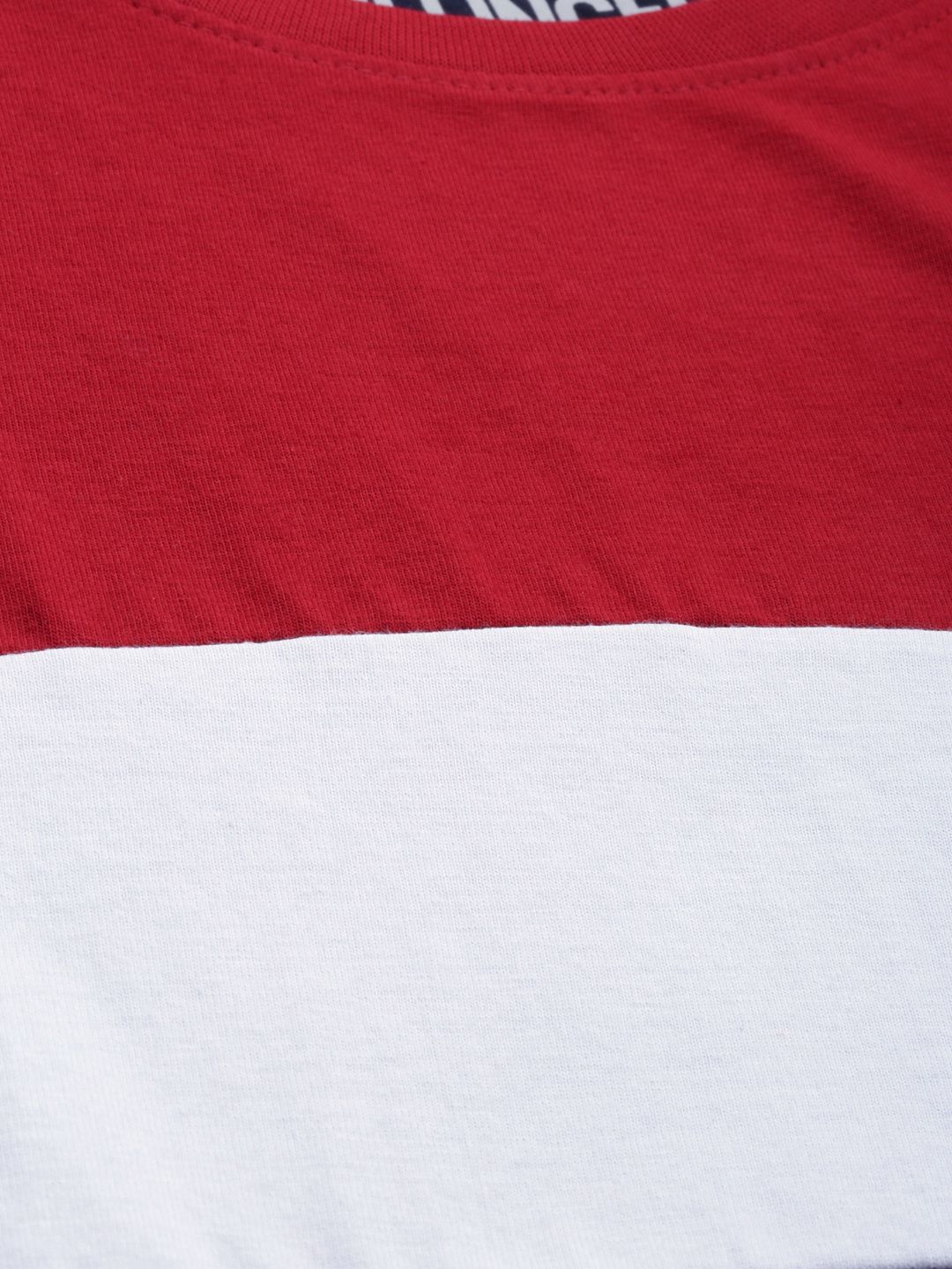 DILLINGER Women Red  White Colourblocked Round Neck Pure Cotton T-shirt