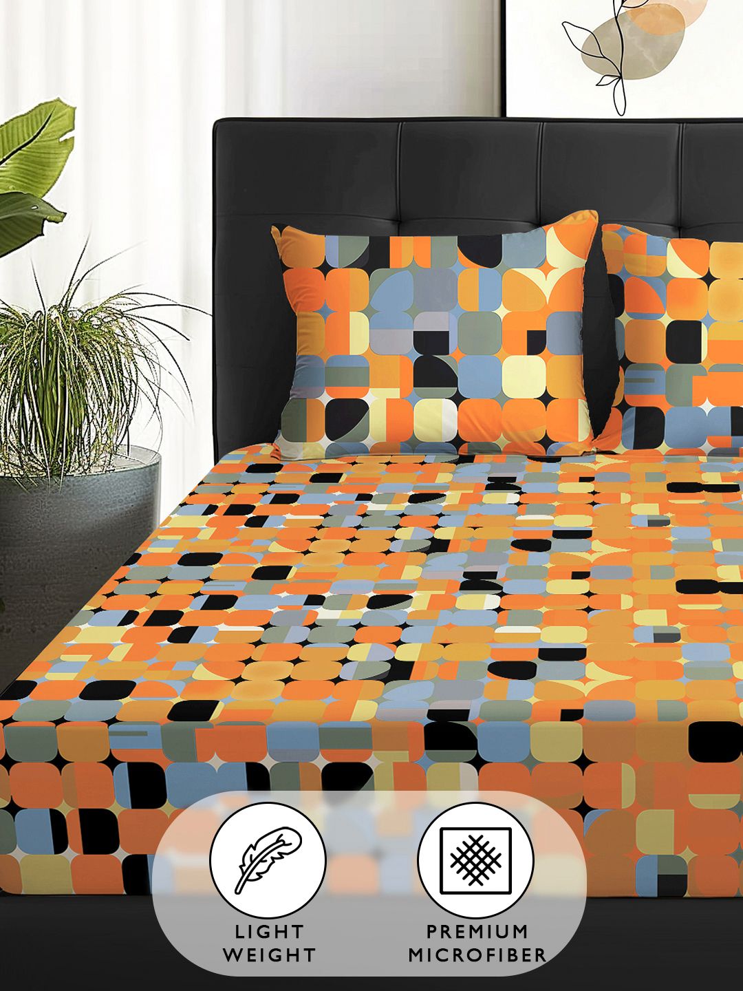 Story@home Arena Rust & Purple Printed 180 TC Queen Bedsheet & 2 Pillow Covers