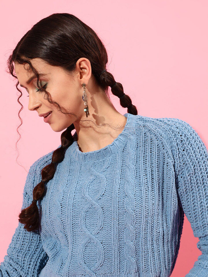 STREET 9 Women Beautiful Blue Cable Knit Sweater