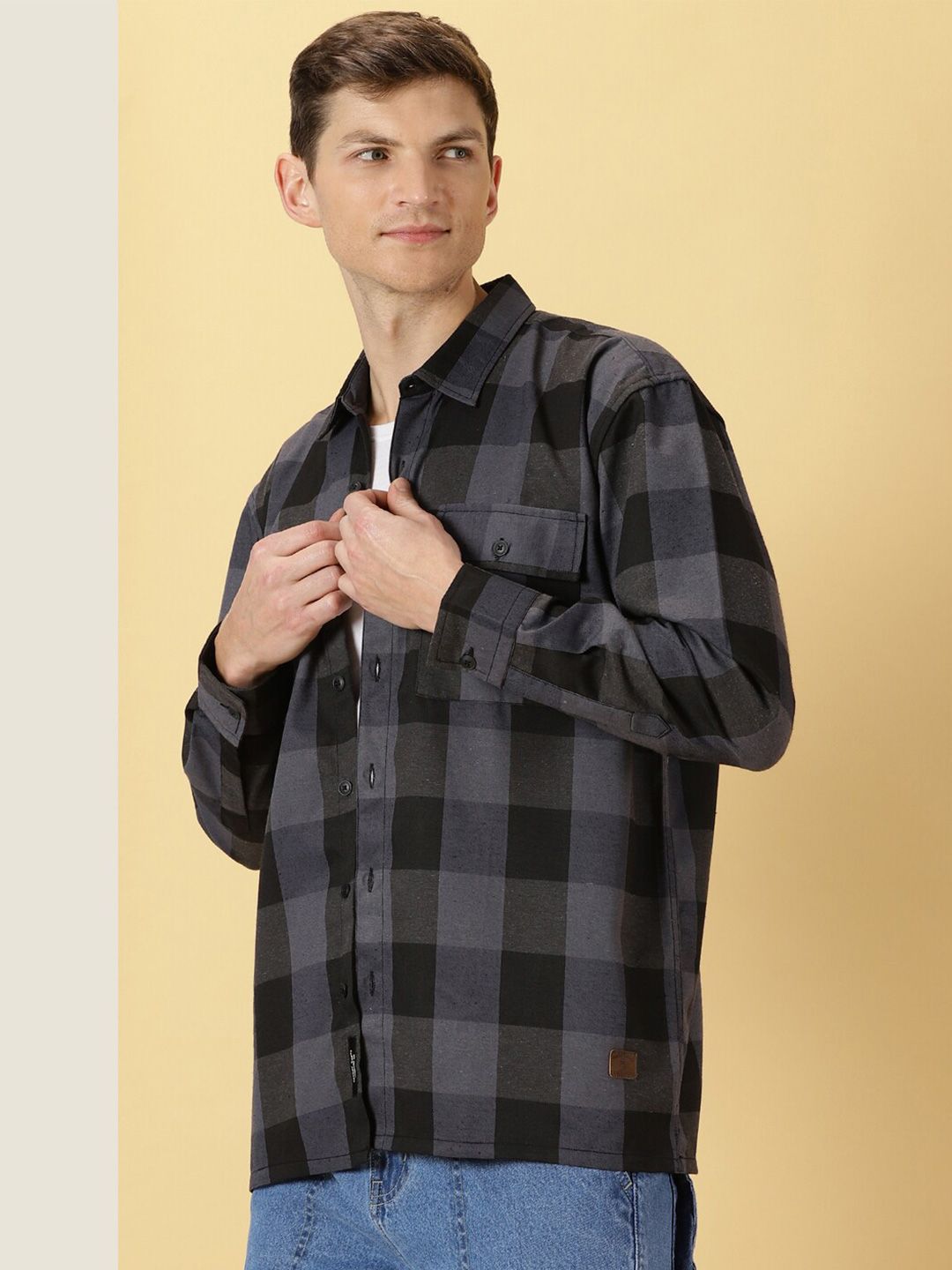 Thomas Scott Classic Buffalo Checked Twill Cotton Shirt