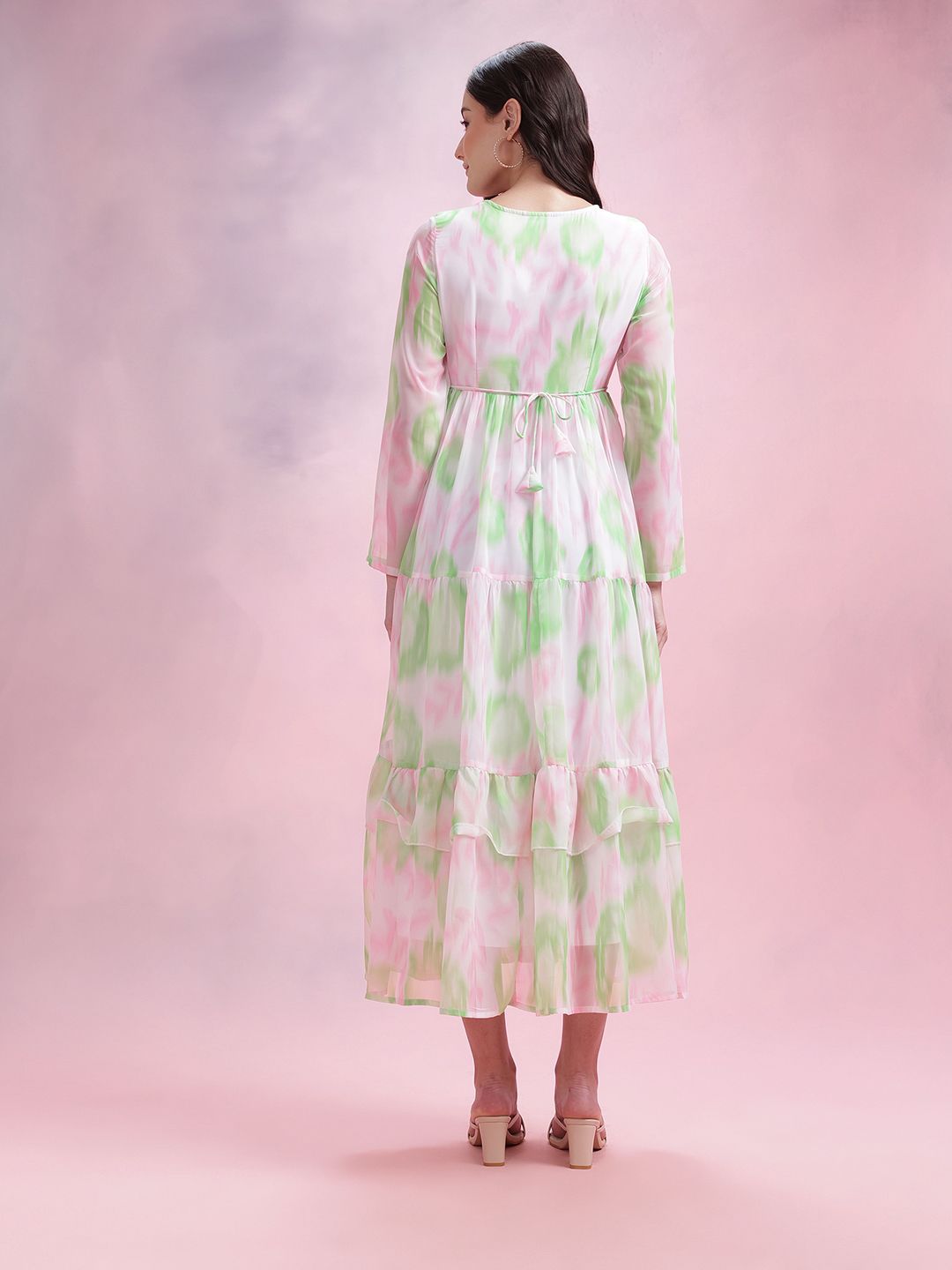 DressBerry Printed Ruffled A-Line Tiered Midi Dress