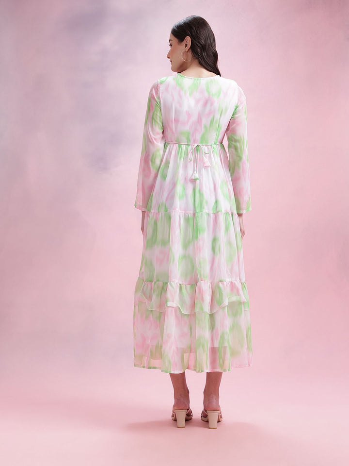 DressBerry Printed Ruffled A-Line Tiered Midi Dress