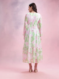 DressBerry Printed Ruffled A-Line Tiered Midi Dress