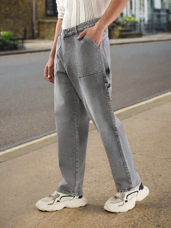 Urbano Fashion Men Loose Baggy Fit Carpenter Cargo Jeans With 6 Pockets Non-Stretchable