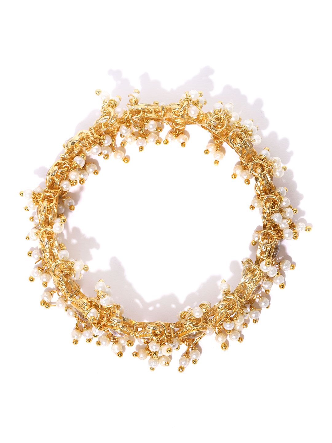 Priyaasi Set of 2 Off-White Gold-Plated Kundan-Studded & Beaded Handcrafted Bangles