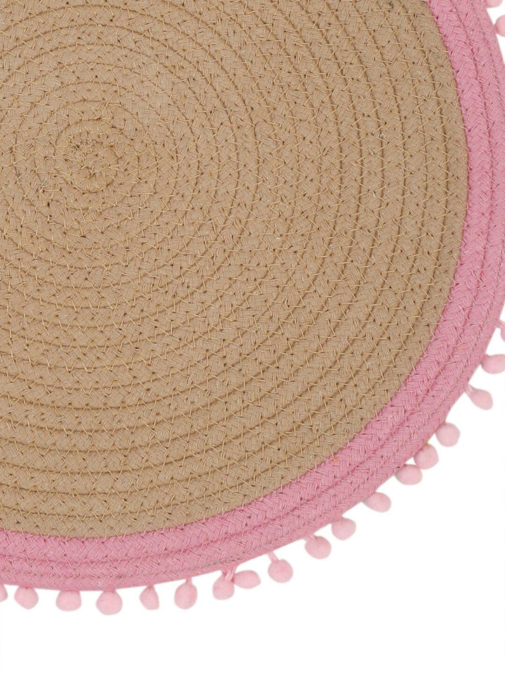 HOSTA HOMES Beige & Pink Self Design Pure Cotton Table Placemat