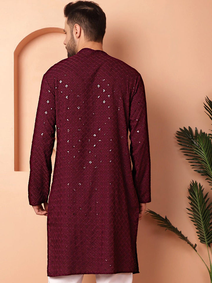 Jompers Men Geometric Embroidered Straight Kurta