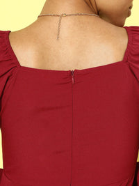 Berrylush Women Gorgeous Red Solid Puff Sleeves Dress