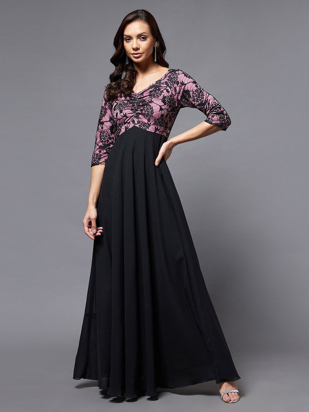 Miss Chase Black & Lavender Floral Maxi Dress