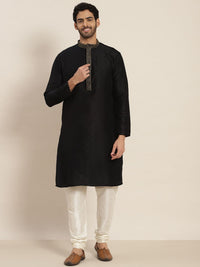 SOJANYA Men Black Ethnic Motifs Yoke Design Jacquard Kurta