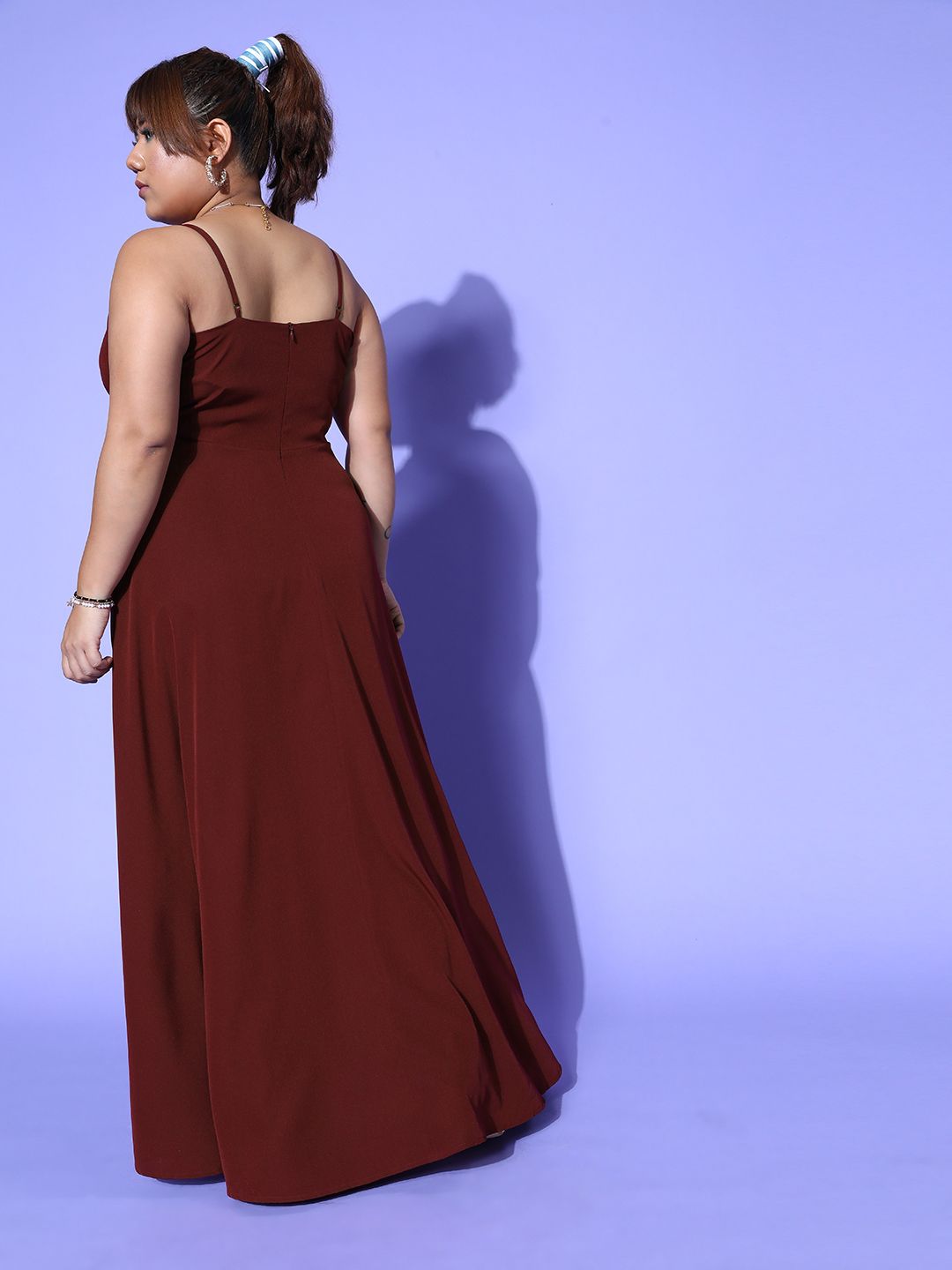 Berrylush Curve Women Maroon Solid Vacay Attire