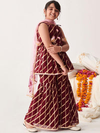 pspeaches Girls Self Design Gotta Patti Kurta Sets With Dupatta