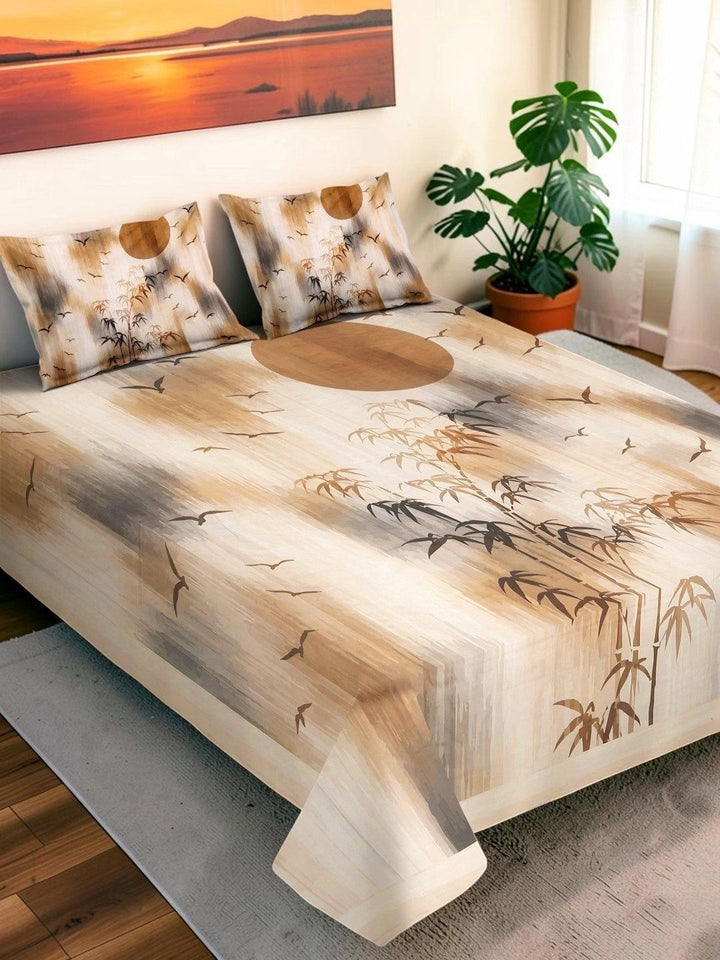 Moda Rapido X KLOTTHE Beige & Brown Floral 400 TC King Bedsheet with 2 Pillow Covers