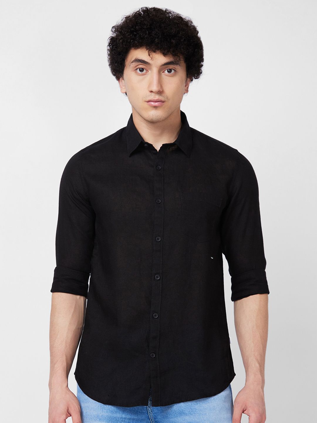 SPYKAR Spread Collar Linen Casual Shirt