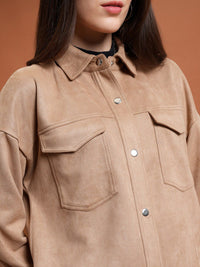 Tokyo Talkies Beige Spread Collar Tailored Jacket