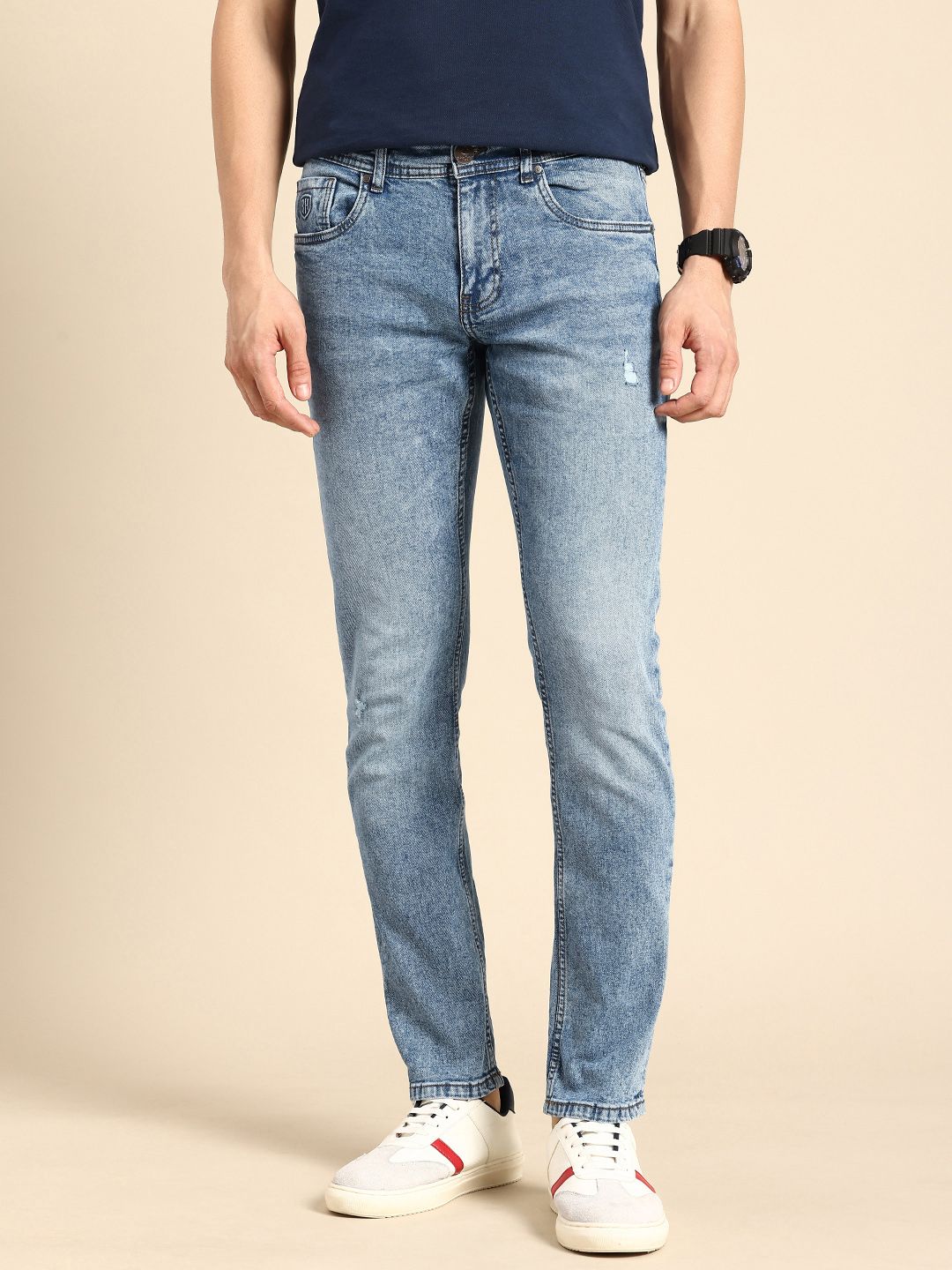 Being Human Men Slim Fit Low Distress Light Fade Stretchable Jeans