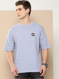 Difference of Opinion Men Self Design Applique Oversized T-shirt