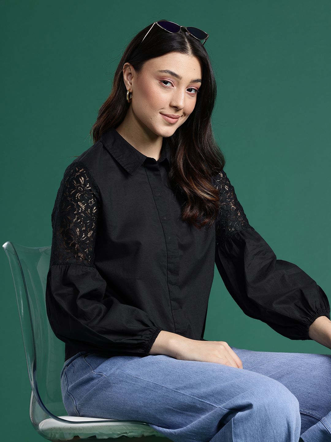 DressBerry Pure Cotton Lace Inserts Casual Shirt