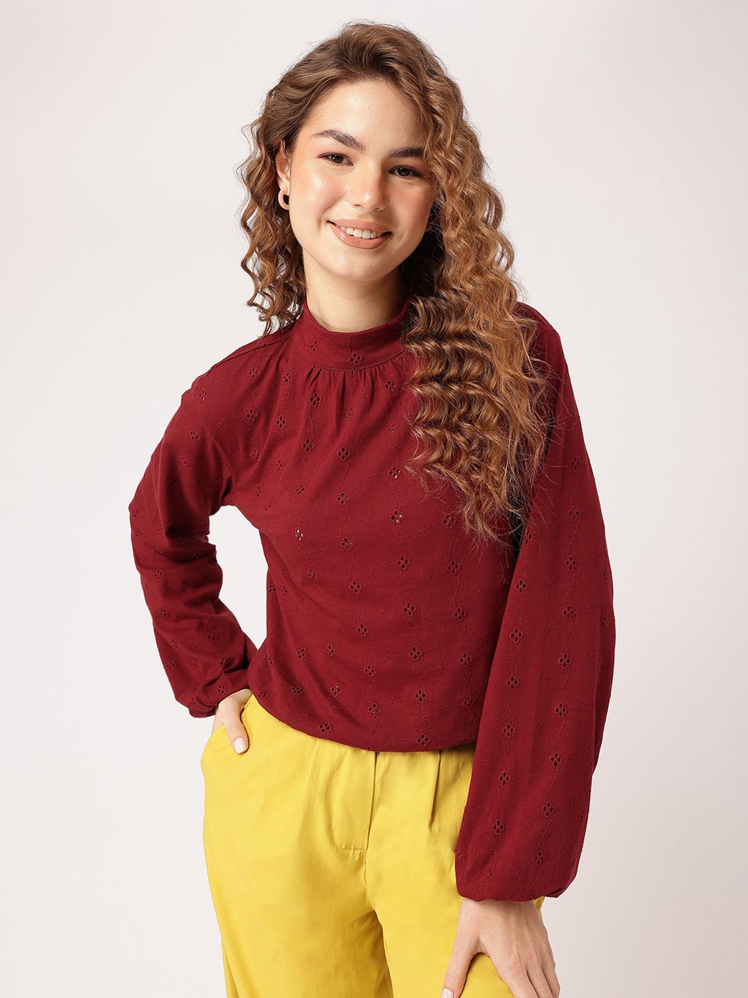 DressBerry Vintage Vibes Schiffli Embroidered Pure Cotton Top