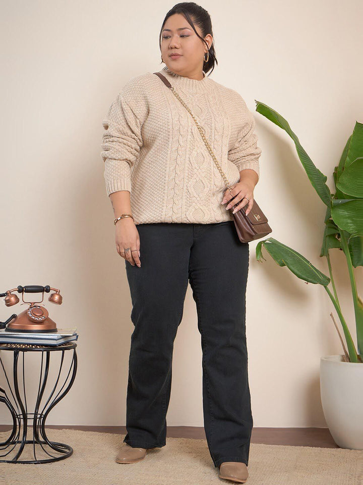 CURVY STREET Plus Size Cable Knit Pure Acrylic Pullover