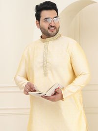 SOJANYA PLUS Woven Design Mandarin Collar Regular Straight Kurta with Pyjamas