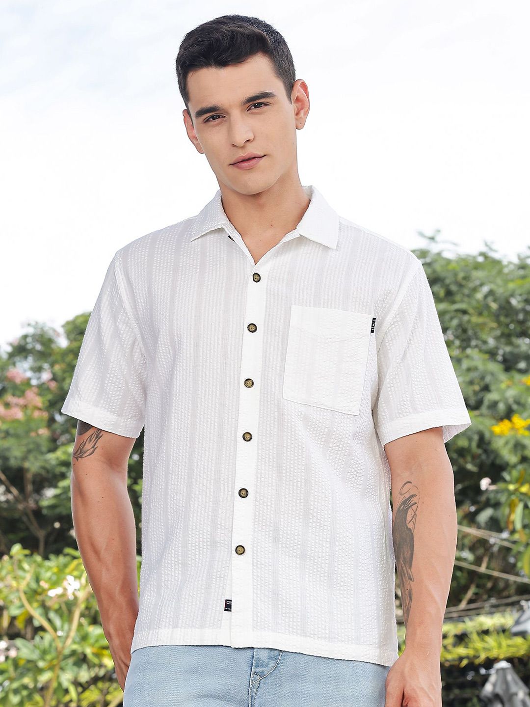 Thomas Scott Men's Premium Seersucker Cotton Casual Shirt