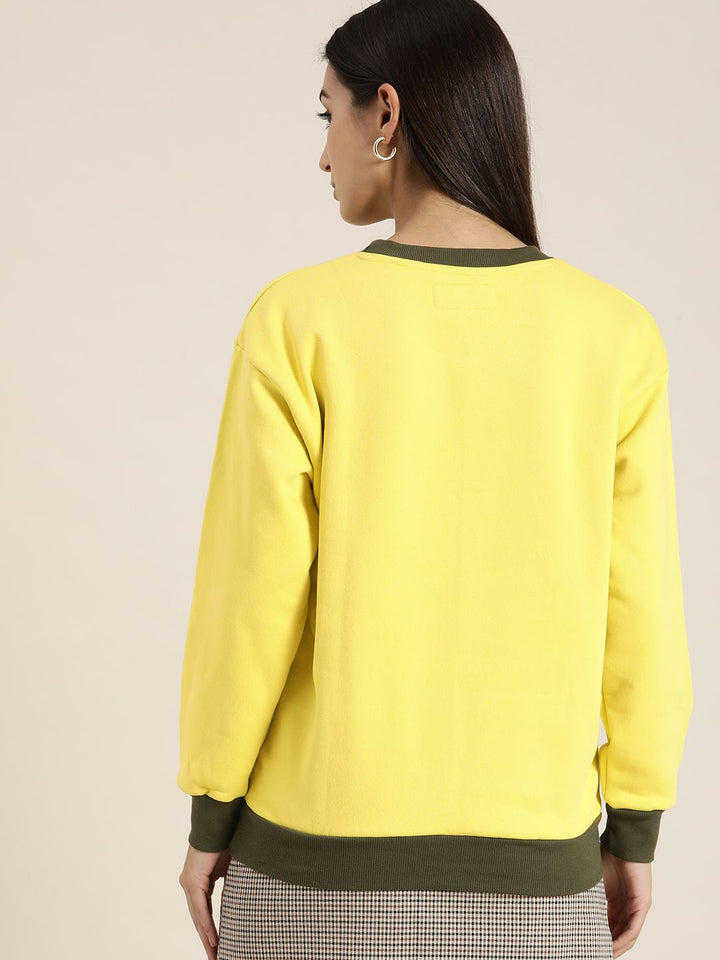 DILLINGER Women Yellow Printed Oversized Sweatshirt