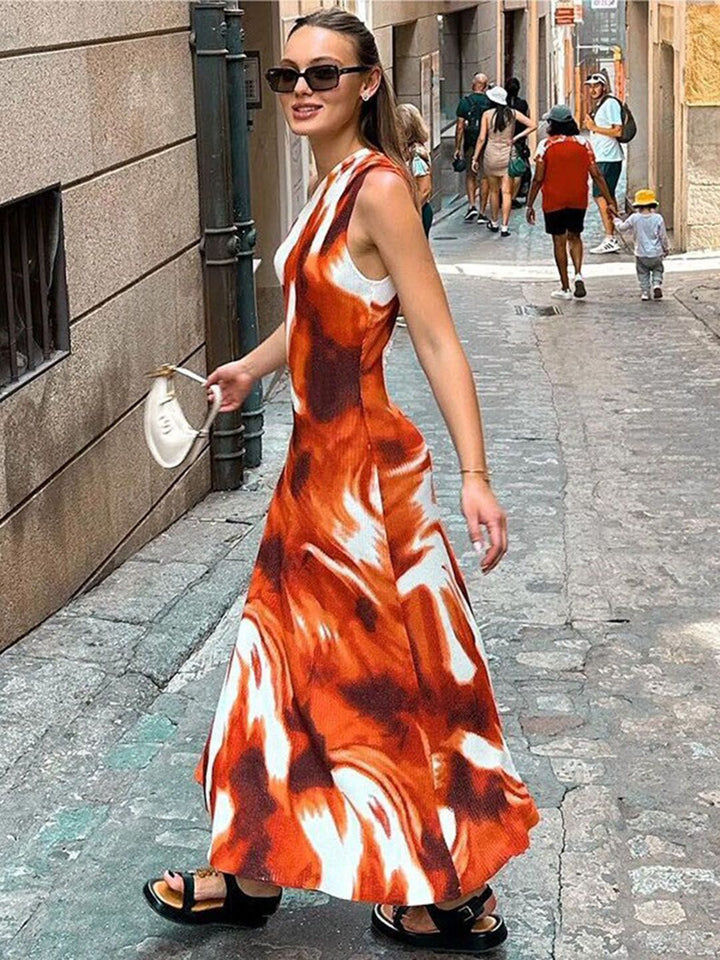 all about you Red Abstract Printed One shoulder Sleeveless Maxi Dress
