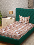 KLOTTHE Beige & White Floral Printed Pure Cotton 400 TC Single Bedsheet With Pillow Cover