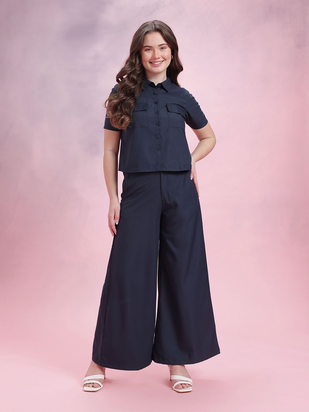 DressBerry Solid Shirt With Trousers Co-Ords
