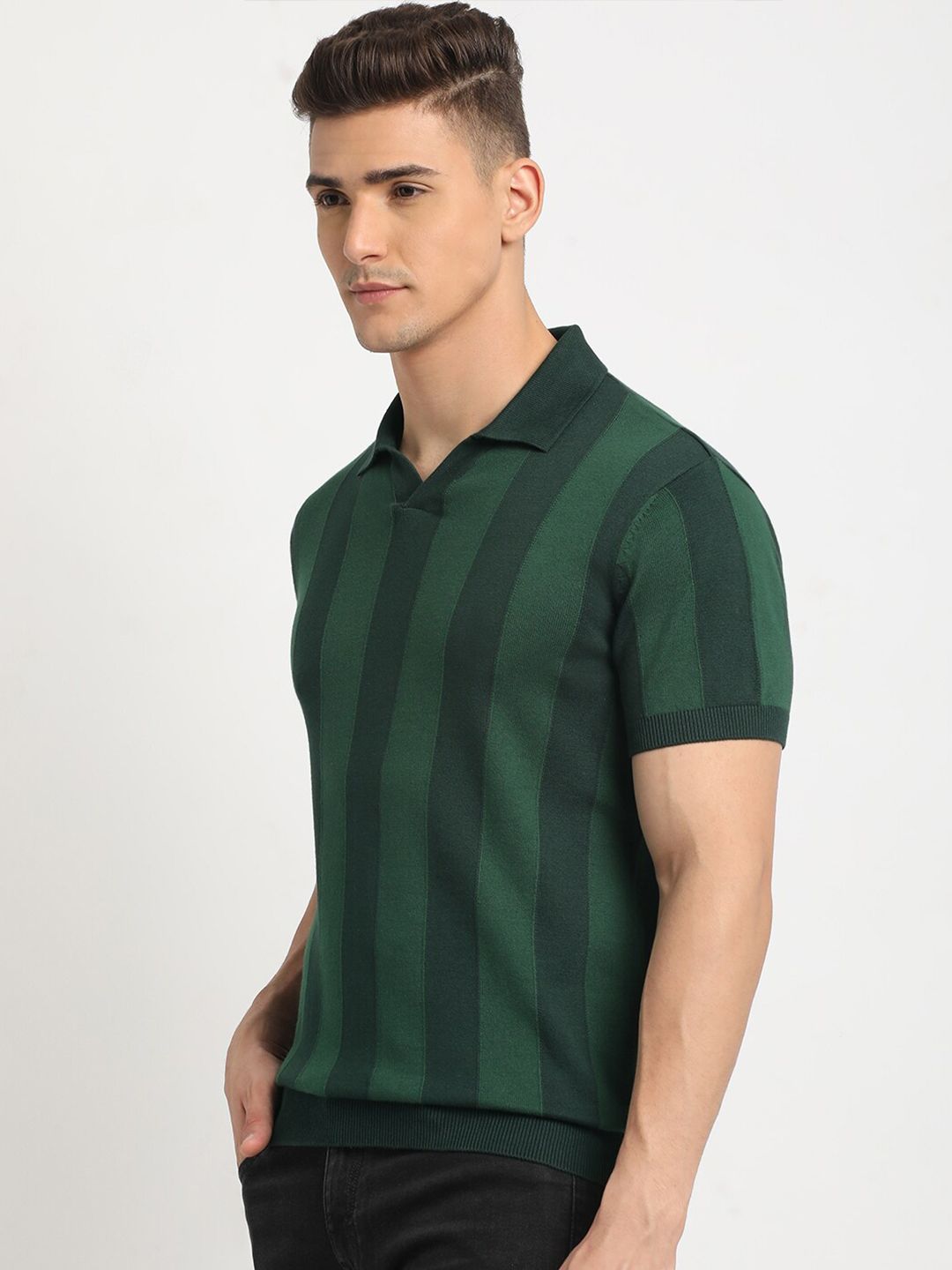 THE BEAR HOUSE Striped Polo Collar Cotton T-shirt