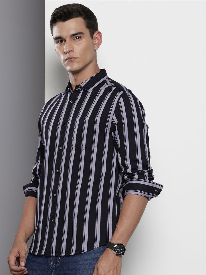 The Indian Garage Co Pure Cotton Slim Fit Opaque Striped Casual Shirt