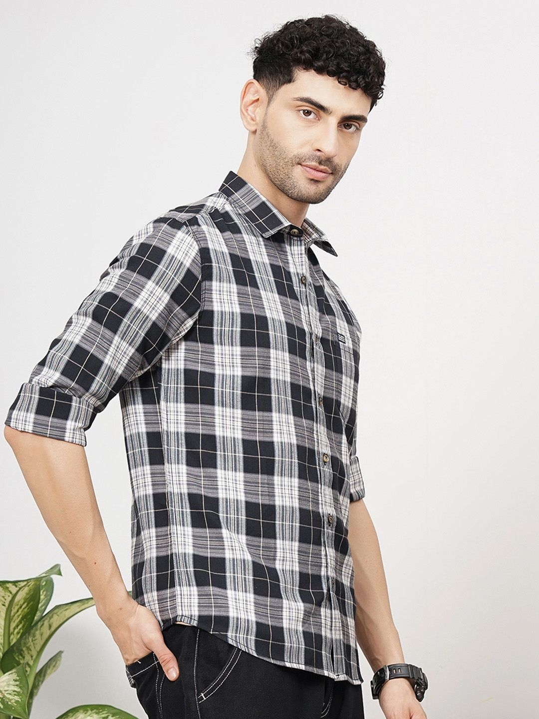 The Indian Garage Co Men Tartan Checked Cotton Casual Shirt
