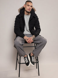 Campus Sutra Self-Design Hooded Windcheater Puffer Jacket